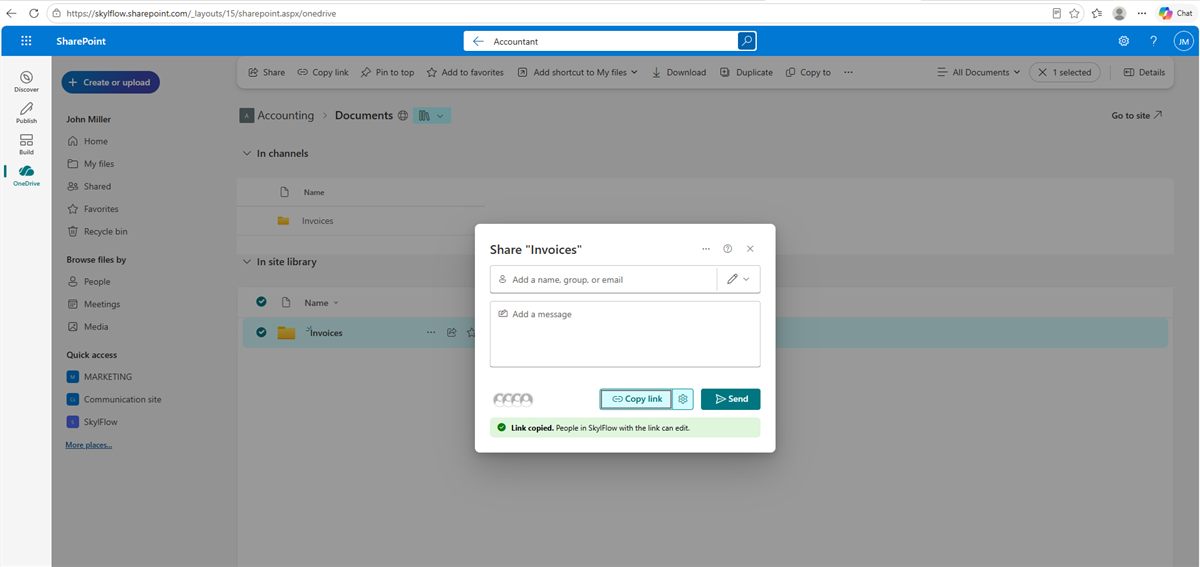 Granting access to a single Invoices folder in a SharePoint library without rights to the rest of the site
